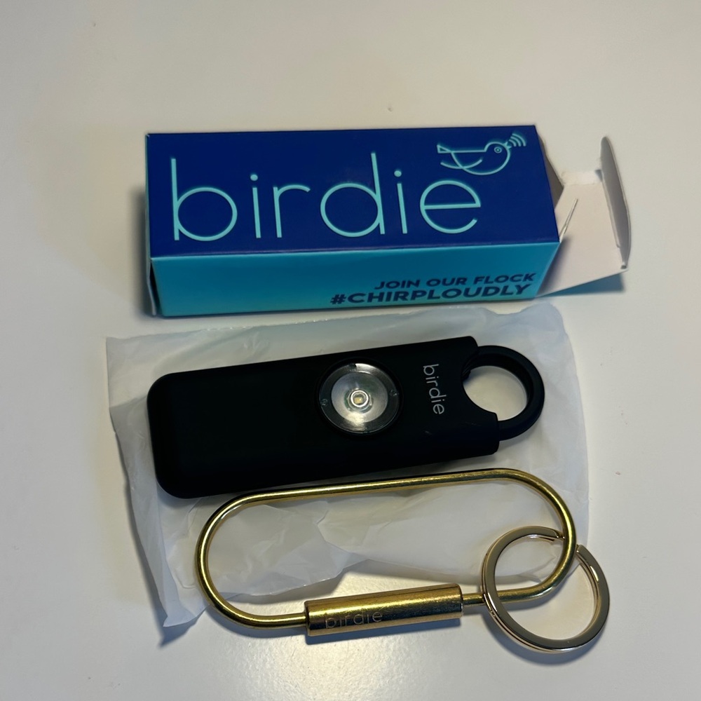 Charcoal Birdie Personal Safety Alarm with Gold Keychain